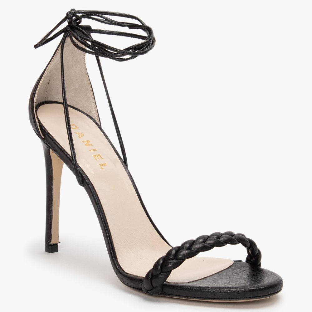 Frait Black Leather Braided Heeled Sandals