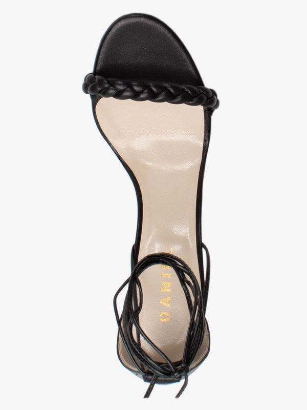 Frait Black Leather Braided Heeled Sandals