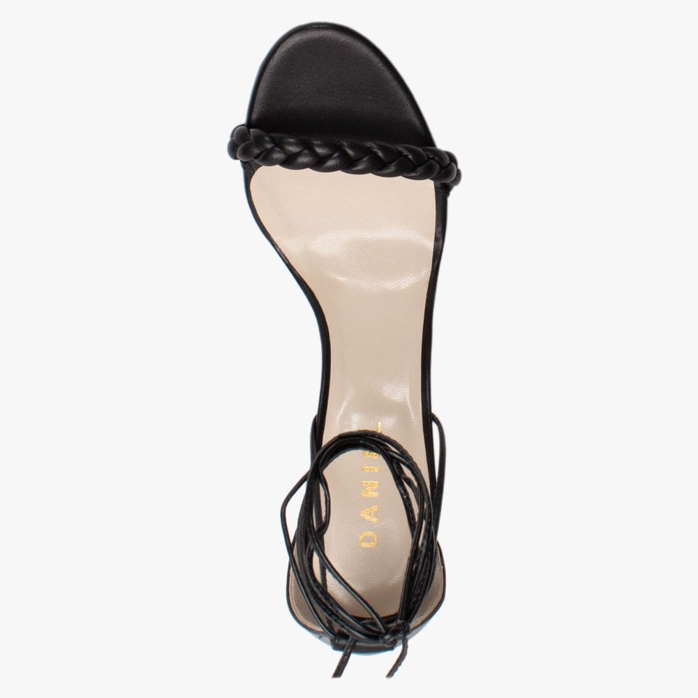 Frait Black Leather Braided Heeled Sandals