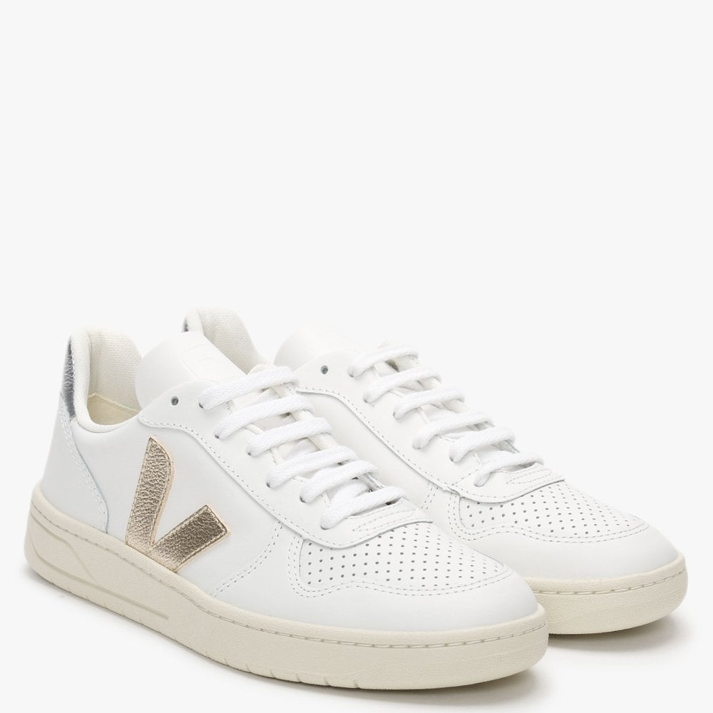 V-10 Extra White Platine Silver Leather Trainers