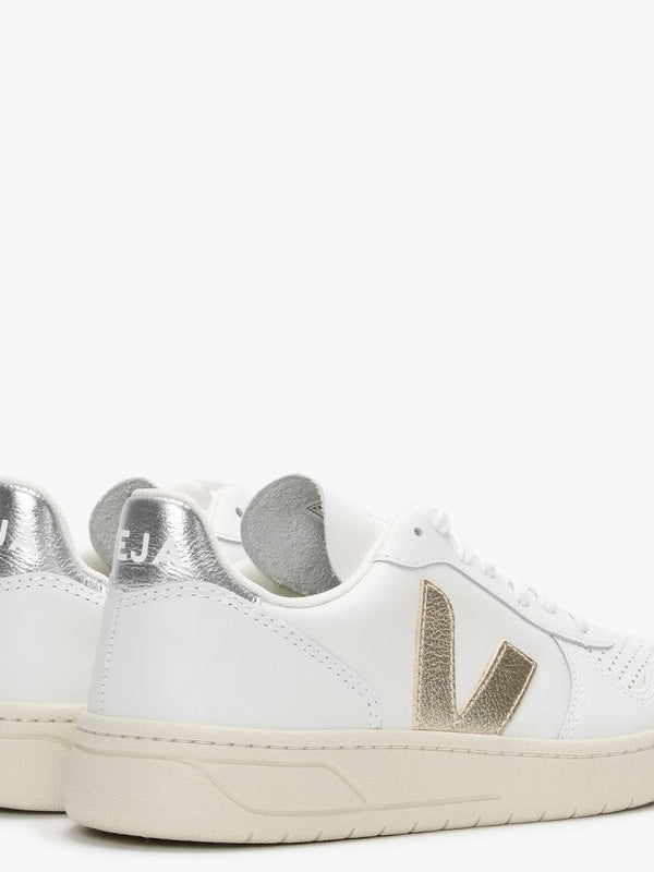 V-10 Extra White Platine Silver Leather Trainers