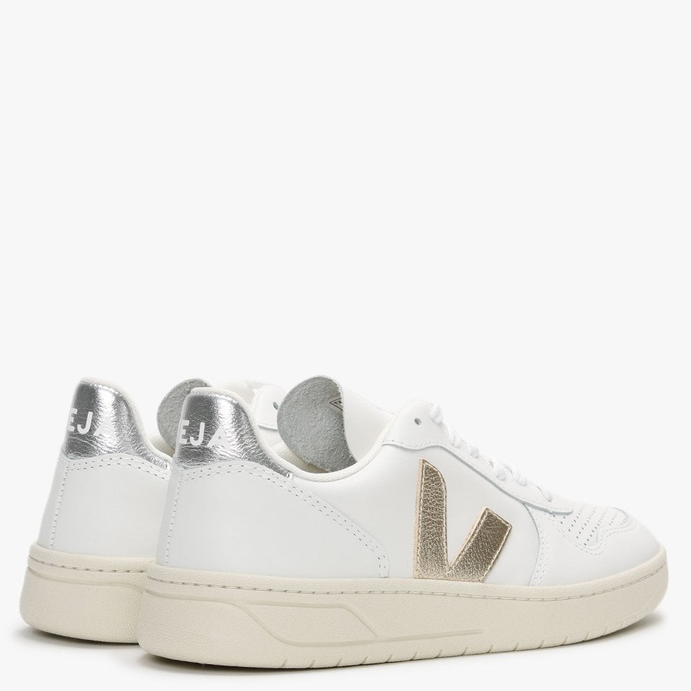 V-10 Extra White Platine Silver Leather Trainers