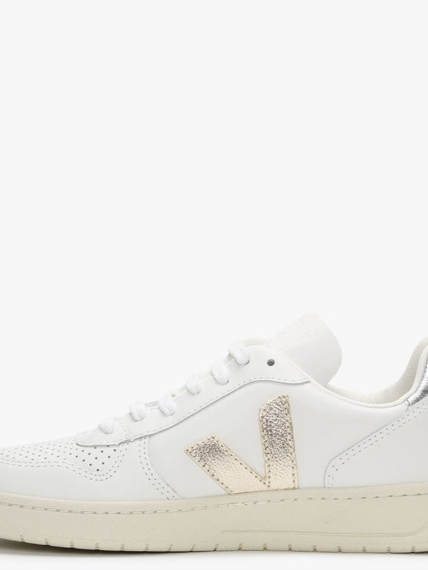 V-10 Extra White Platine Silver Leather Trainers