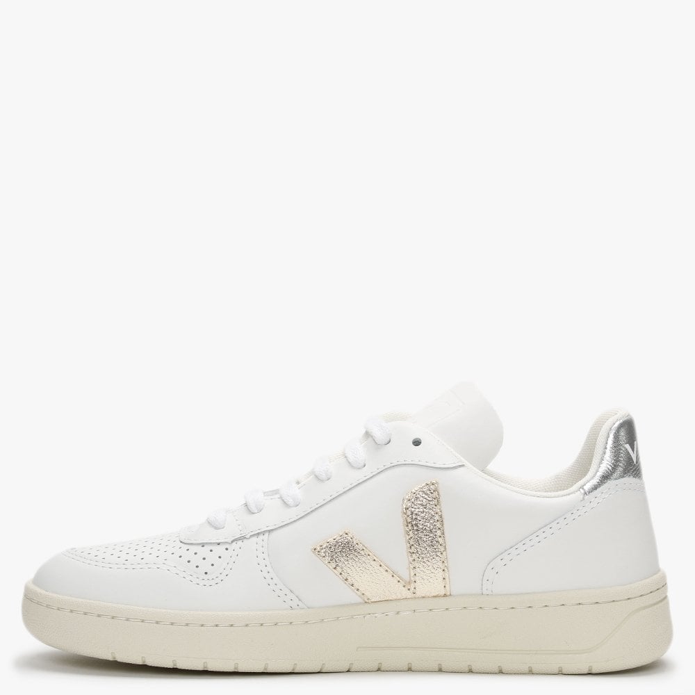V-10 Extra White Platine Silver Leather Trainers