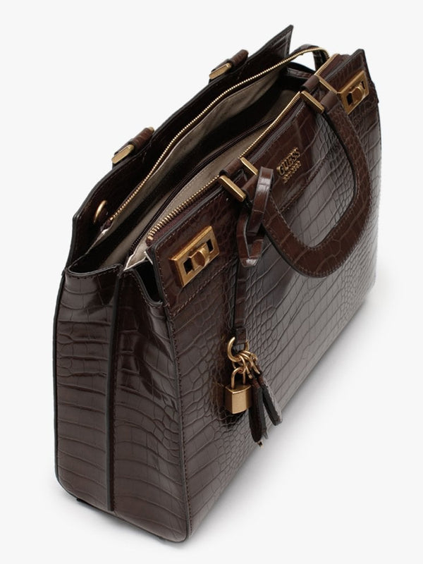 Katey Luxury Brown Moc Croc Satchel Bag