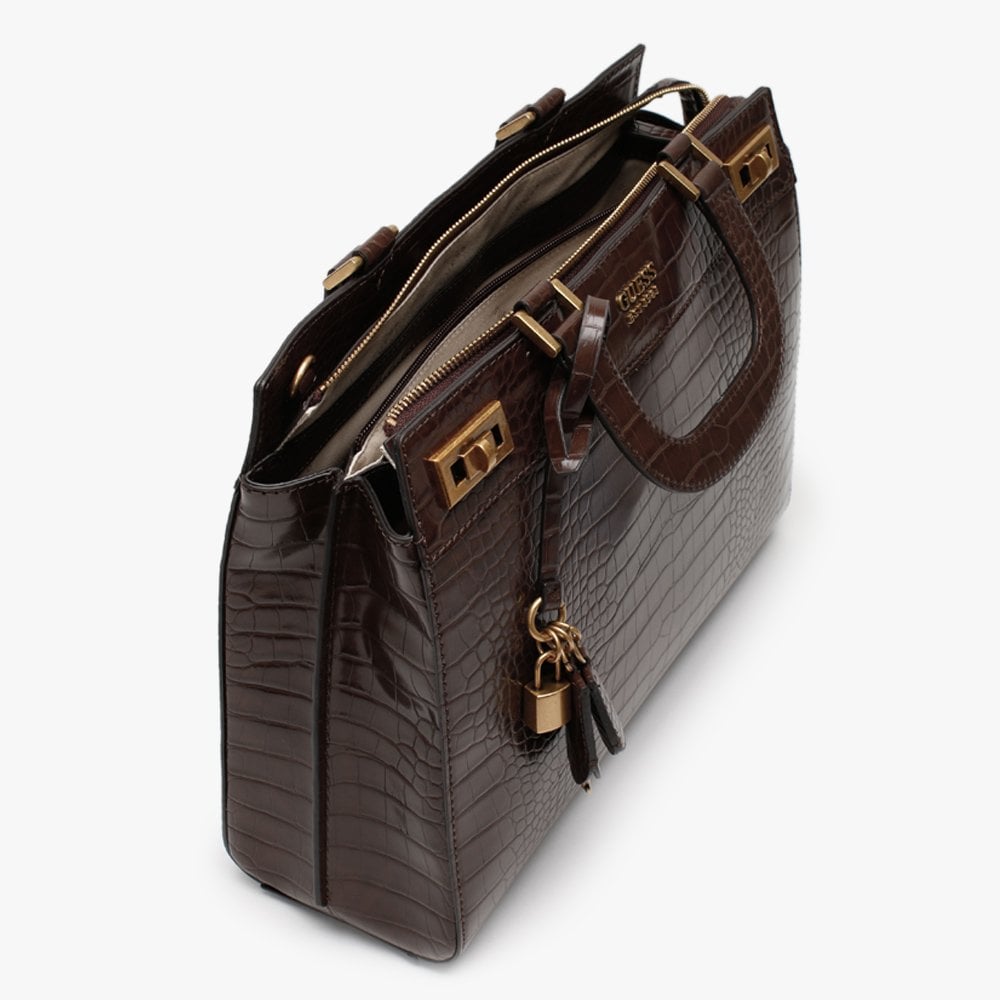 Katey Luxury Brown Moc Croc Satchel Bag