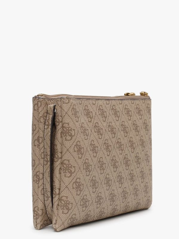 Naya Double Zip Latte Repeat Logo Cross-Body Bag