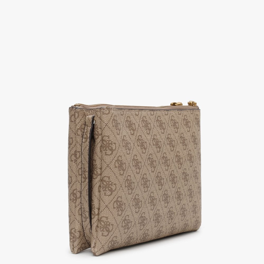 Naya Double Zip Latte Repeat Logo Cross-Body Bag