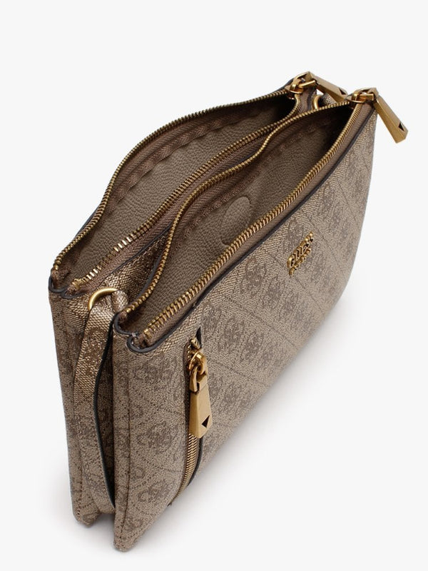 Naya Double Zip Latte Repeat Logo Cross-Body Bag