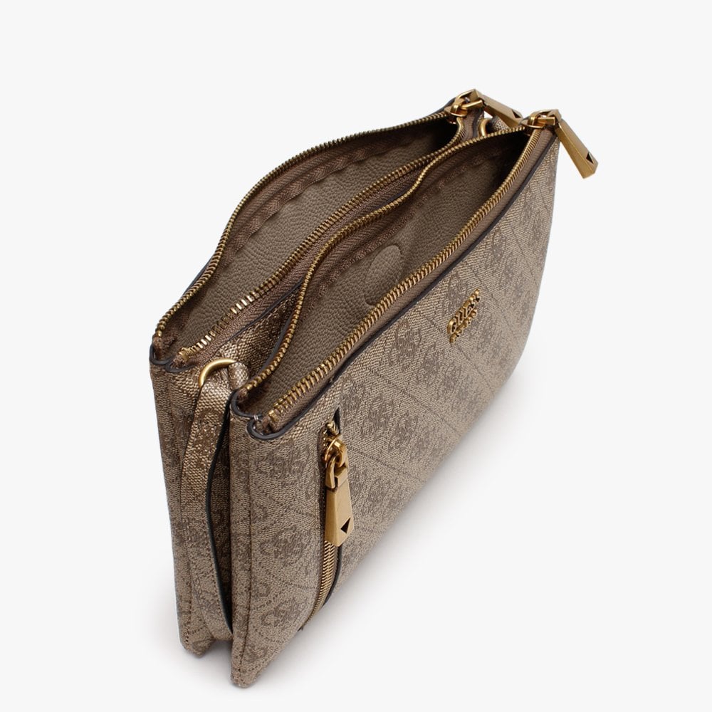 Naya Double Zip Latte Repeat Logo Cross-Body Bag