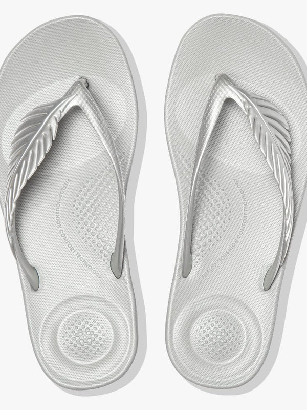 Iqushion Feather Silver Flip Flops