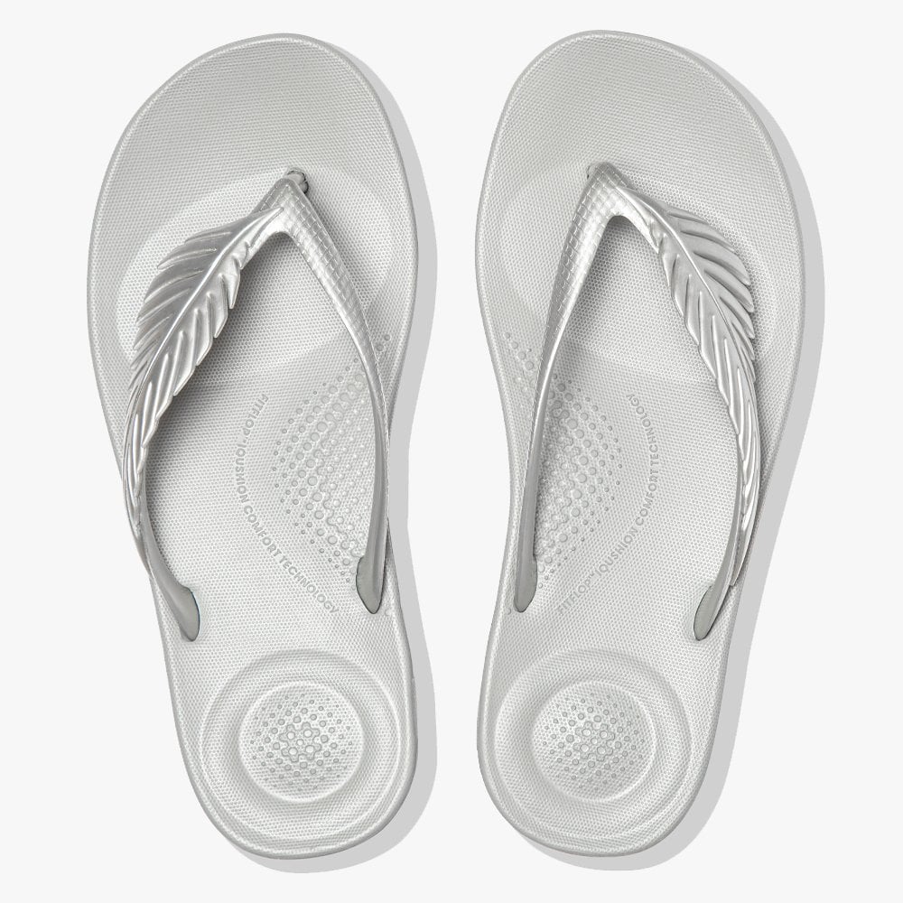 Iqushion Feather Silver Flip Flops