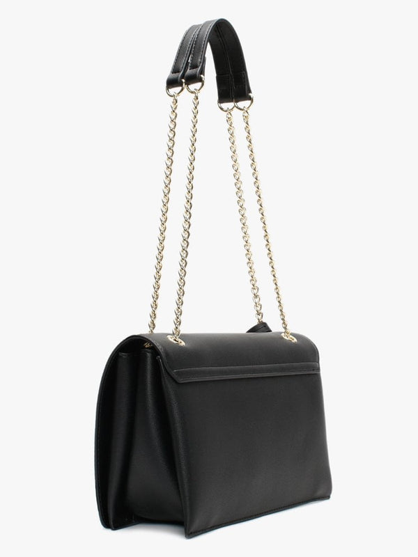 Logo Flapover Black Shoulder Bag