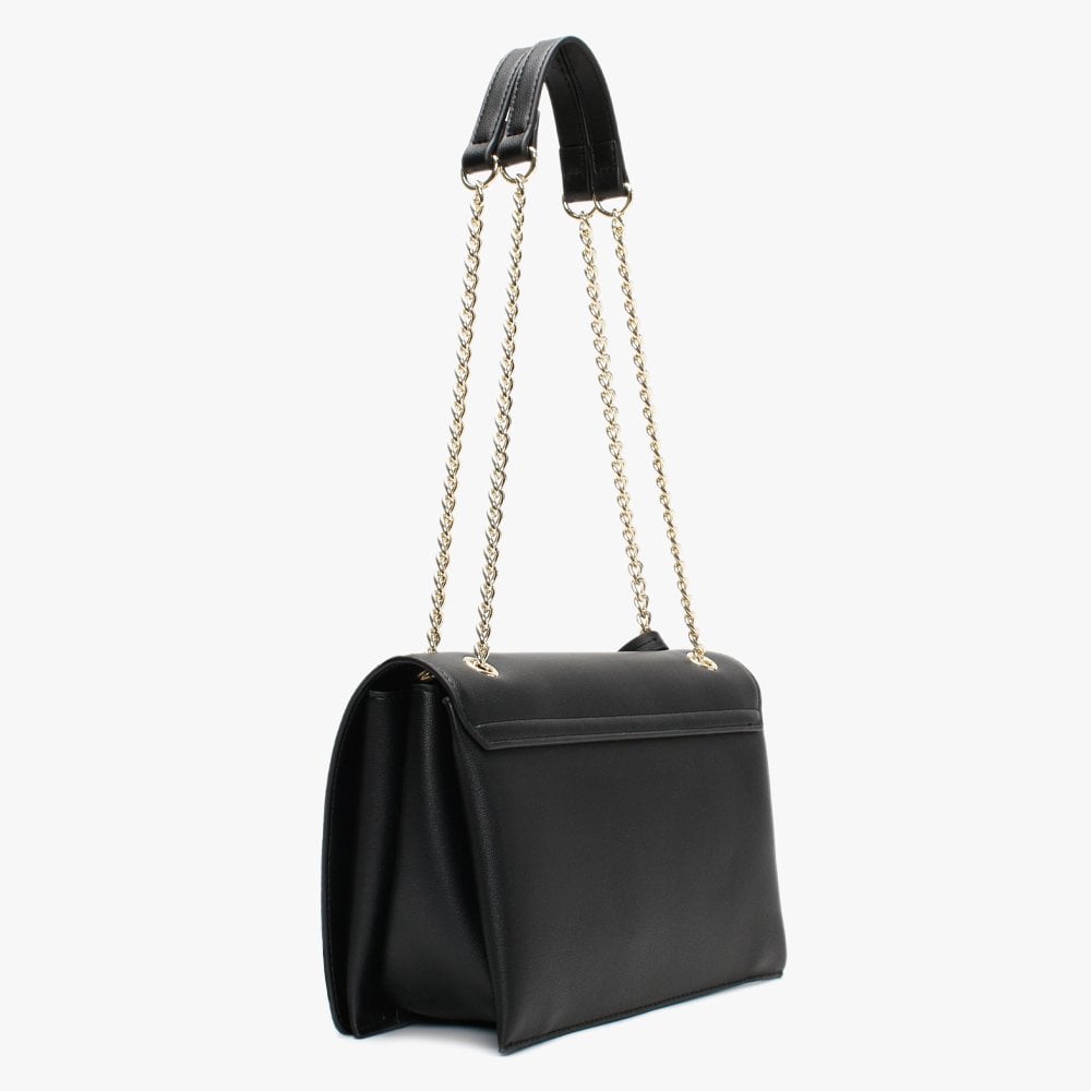 Logo Flapover Black Shoulder Bag