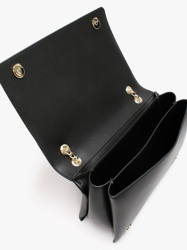 Logo Flapover Black Shoulder Bag