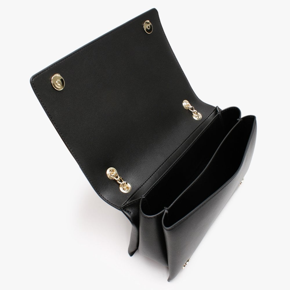Logo Flapover Black Shoulder Bag