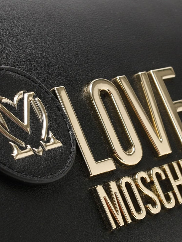Logo Flapover Black Shoulder Bag