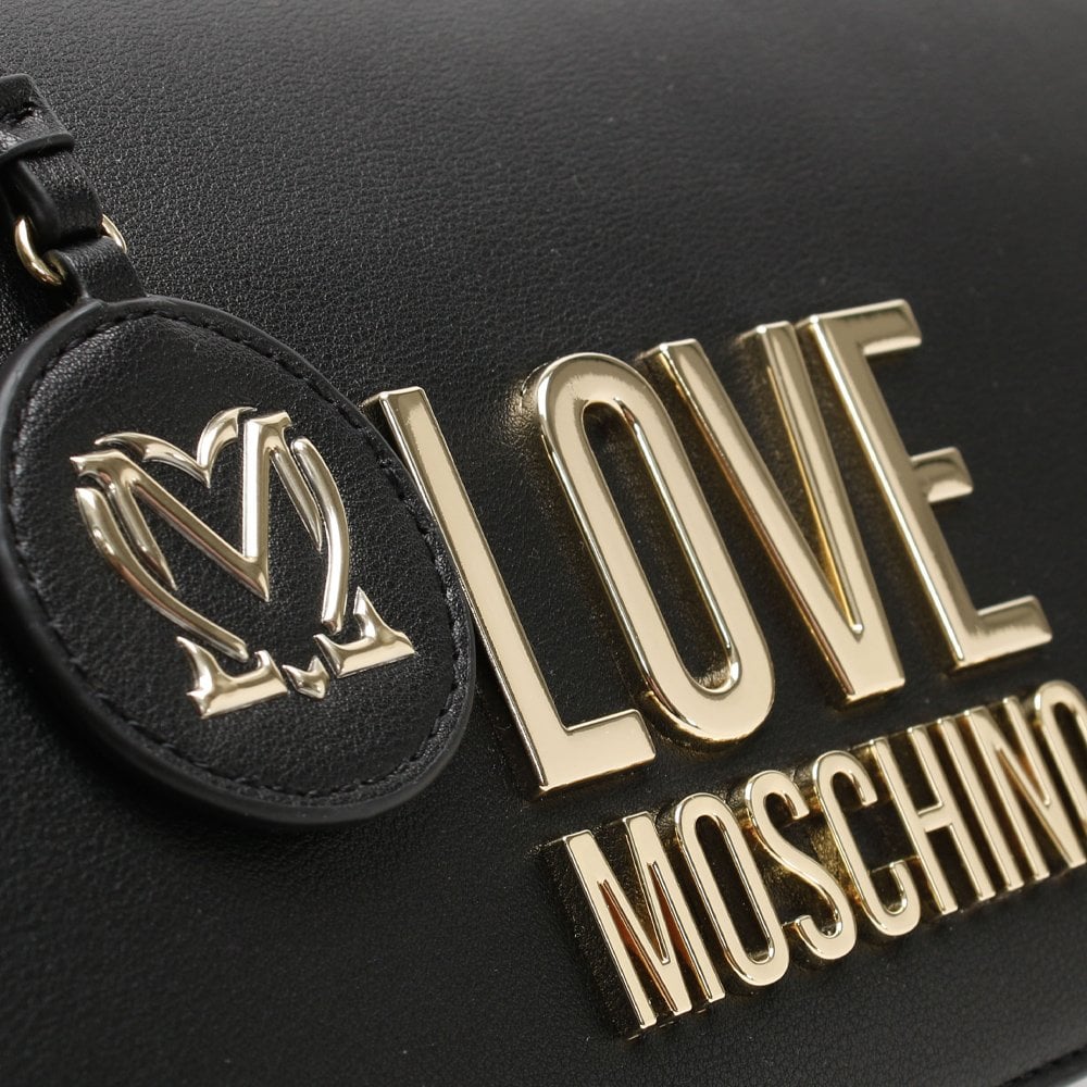 Logo Flapover Black Shoulder Bag