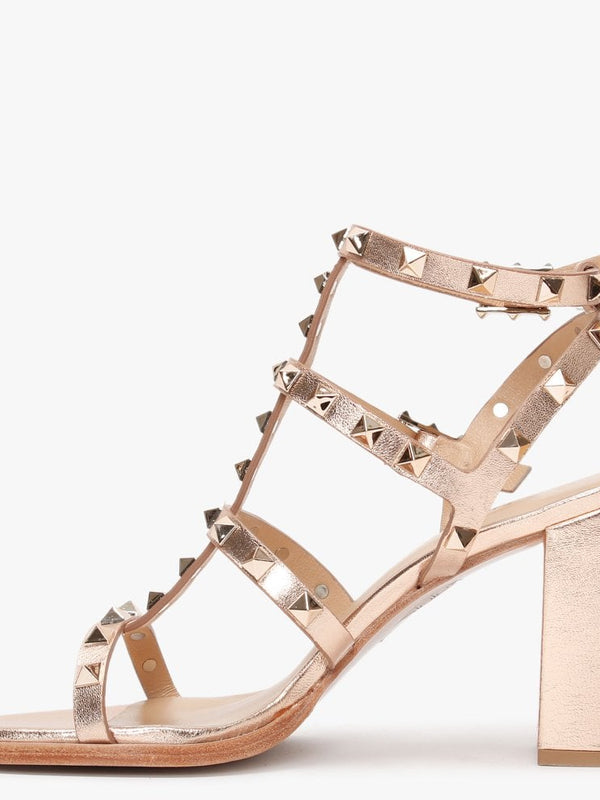 Pitter Rose Gold Leather Studded Block Heeled Sandals