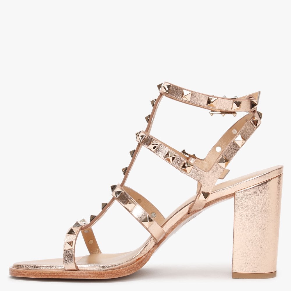 Pitter Rose Gold Leather Studded Block Heeled Sandals
