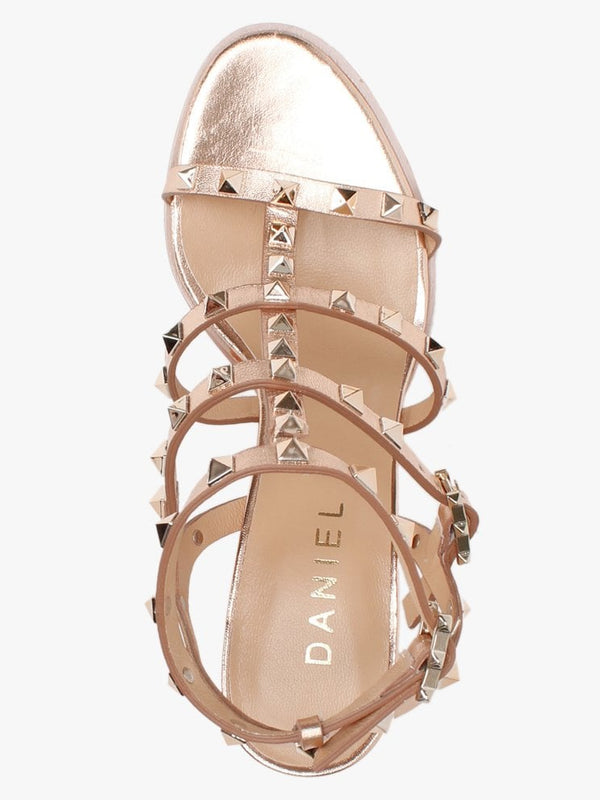 Pitter Rose Gold Leather Studded Block Heeled Sandals