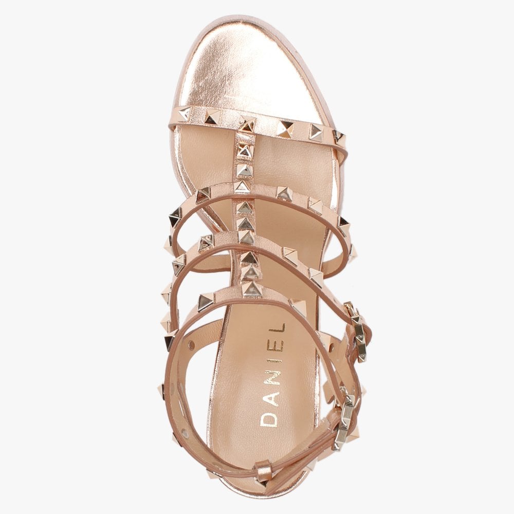 Pitter Rose Gold Leather Studded Block Heeled Sandals
