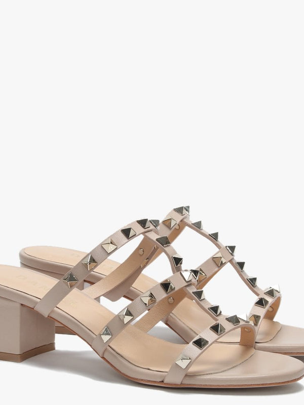 Studder Nude Leather Embellished Block Heeled Mules