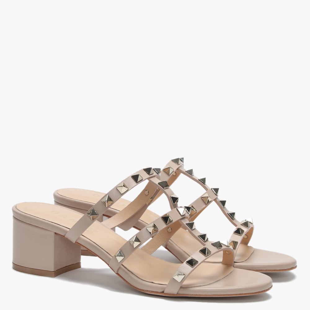 Studder Nude Leather Embellished Block Heeled Mules