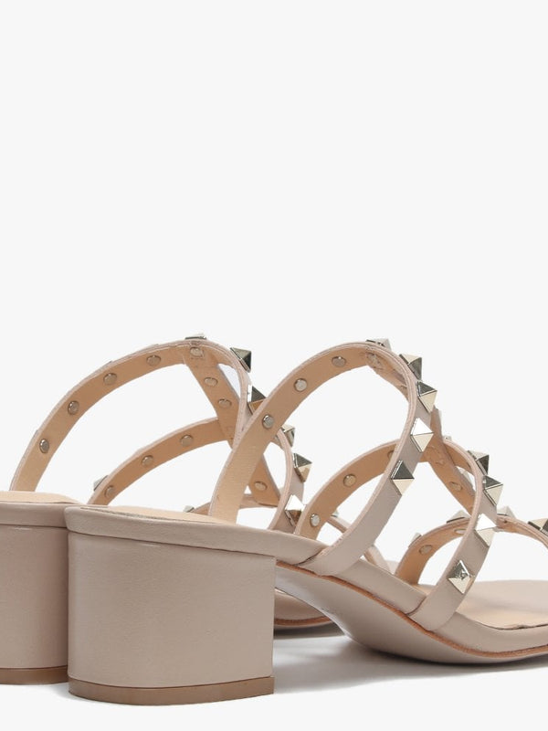 Studder Nude Leather Embellished Block Heeled Mules