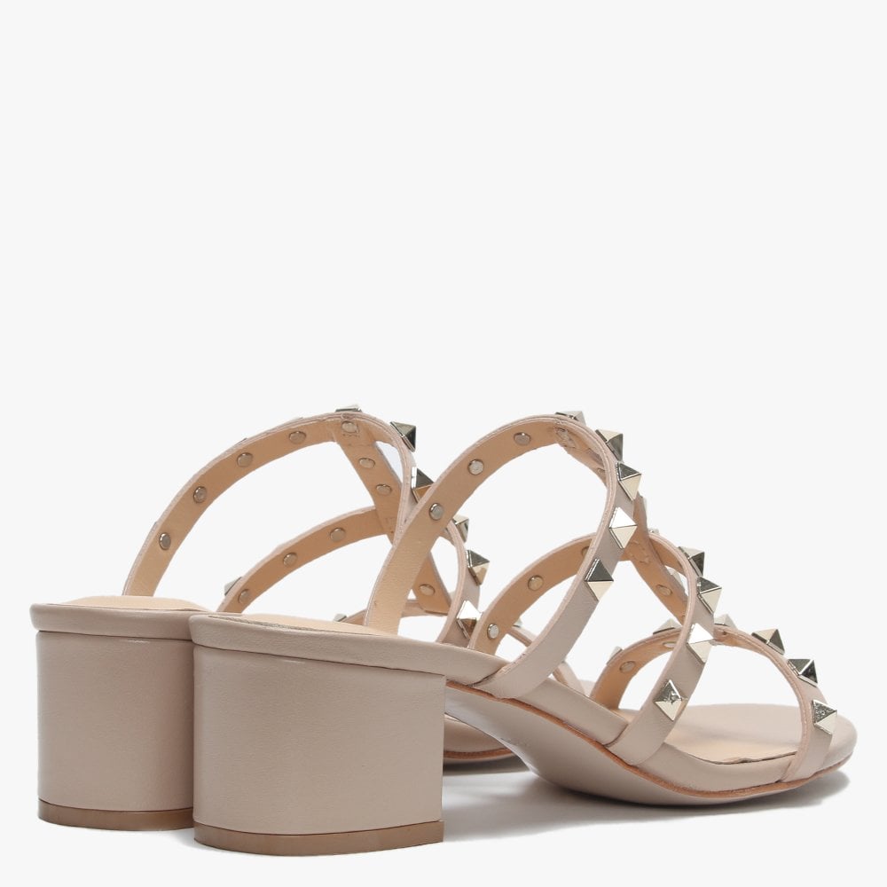 Studder Nude Leather Embellished Block Heeled Mules