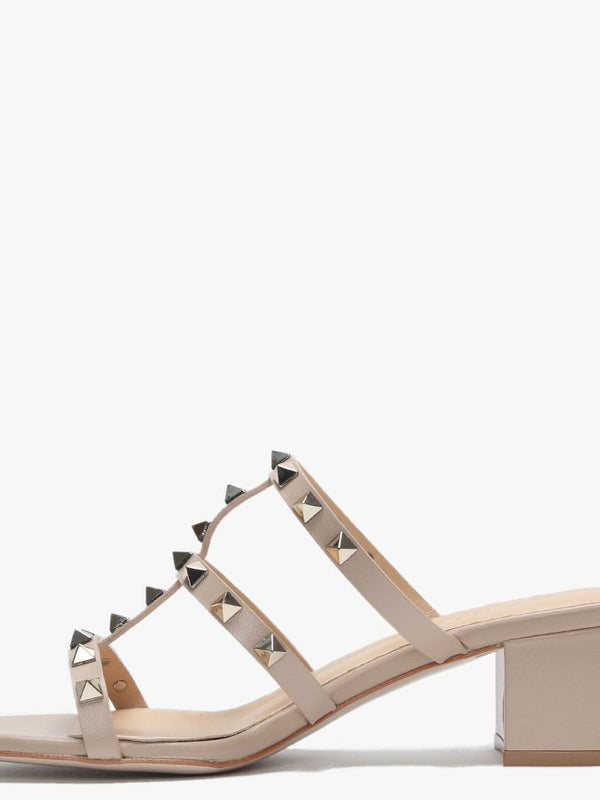 Studder Nude Leather Embellished Block Heeled Mules