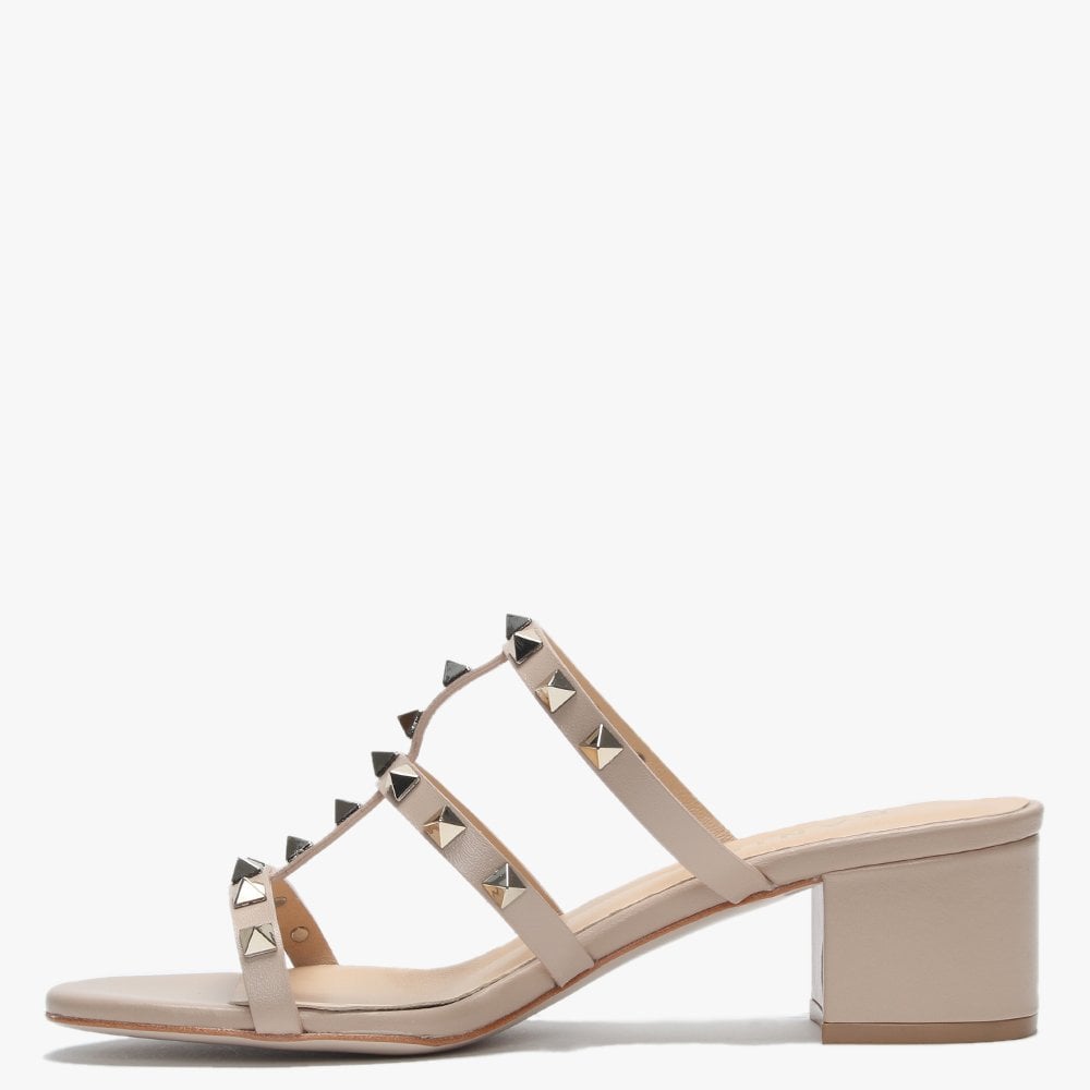 Studder Nude Leather Embellished Block Heeled Mules