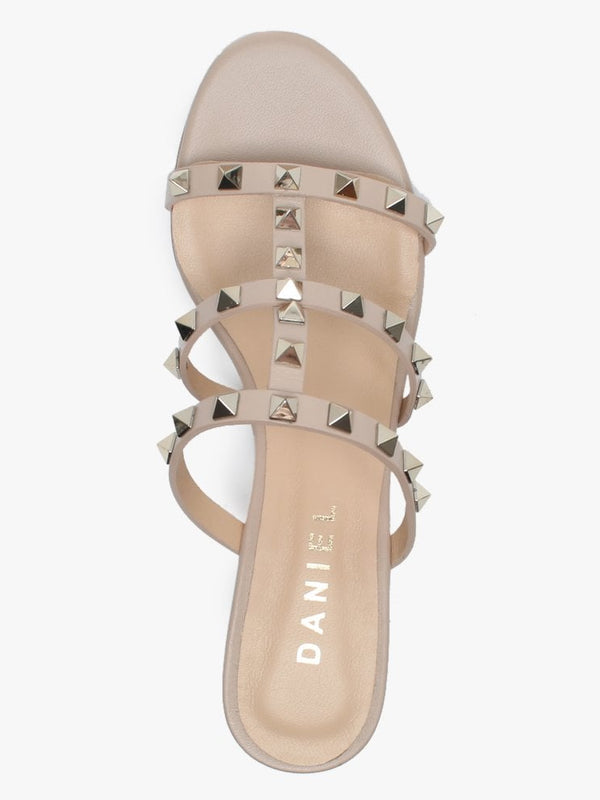 Studder Nude Leather Embellished Block Heeled Mules