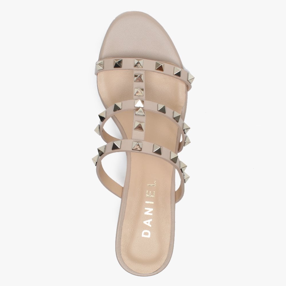 Studder Nude Leather Embellished Block Heeled Mules