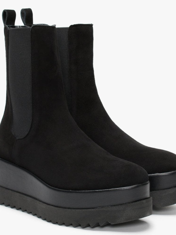 Ammy Black Suede High Flatform Chelsea Boots