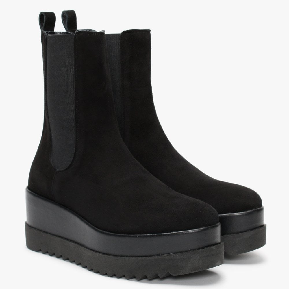 Ammy Black Suede High Flatform Chelsea Boots