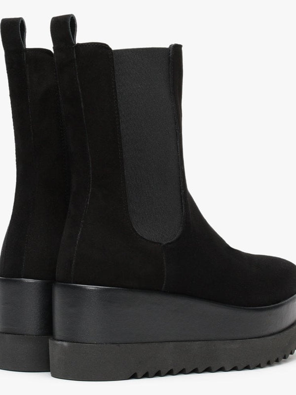 Ammy Black Suede High Flatform Chelsea Boots