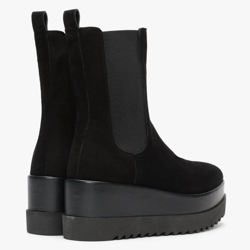 Ammy Black Suede High Flatform Chelsea Boots