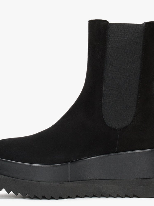 Ammy Black Suede High Flatform Chelsea Boots