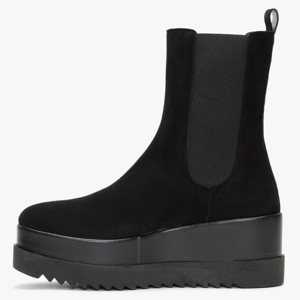 Ammy Black Suede High Flatform Chelsea Boots