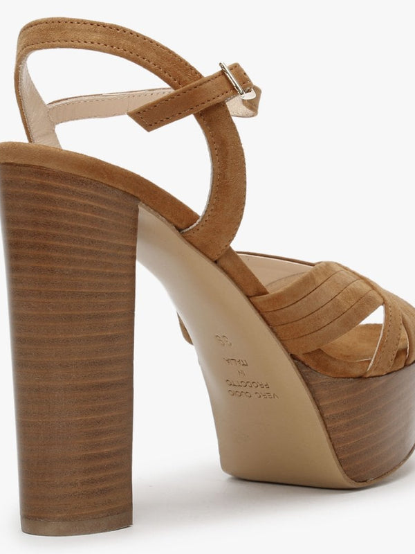 Avery Tan Suede Platform Heeled Sandals