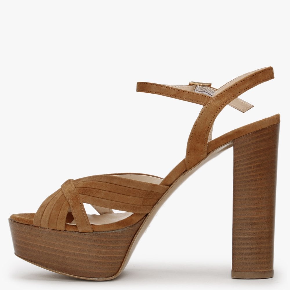 Avery Tan Suede Platform Heeled Sandals