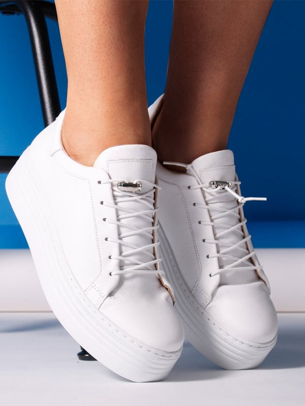 London Circus White Leather Flatform Trainers