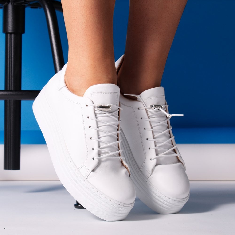 London Circus White Leather Flatform Trainers