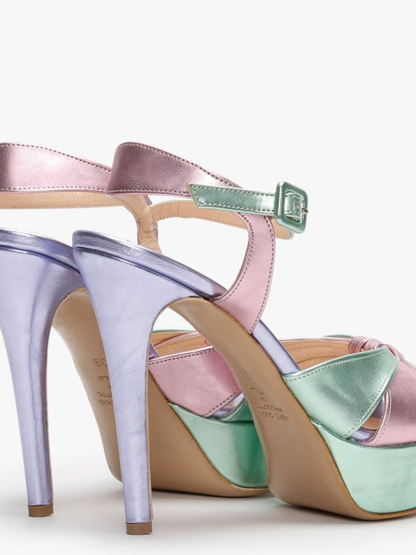 Alaska Multicoloured Metallic Leather Platform Heeled Sandals