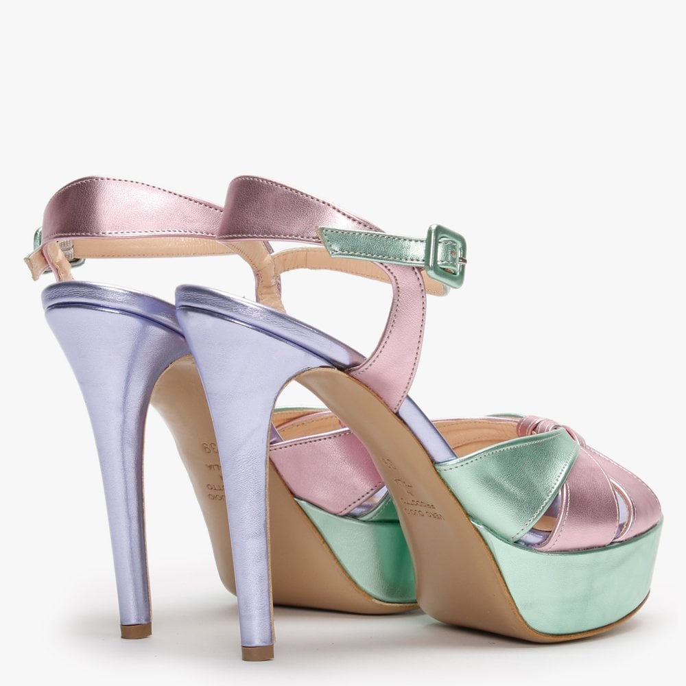 Alaska Multicoloured Metallic Leather Platform Heeled Sandals