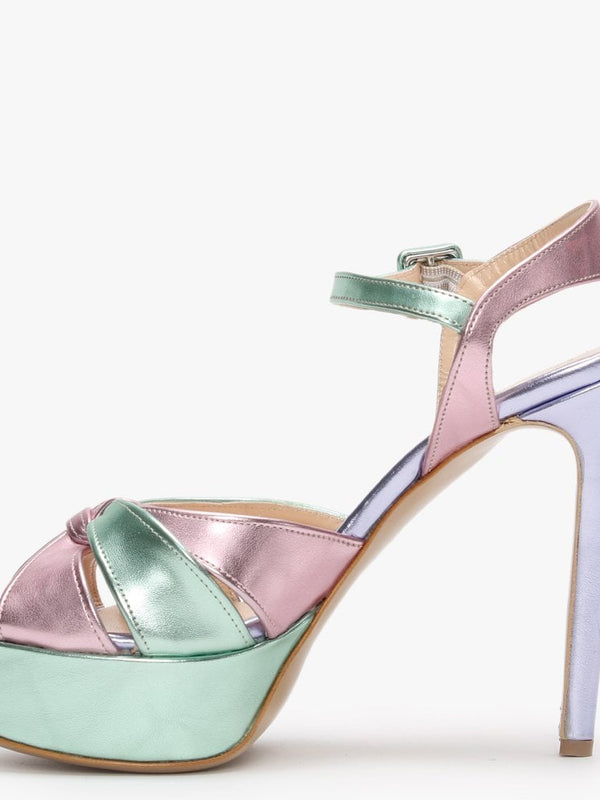 Alaska Multicoloured Metallic Leather Platform Heeled Sandals