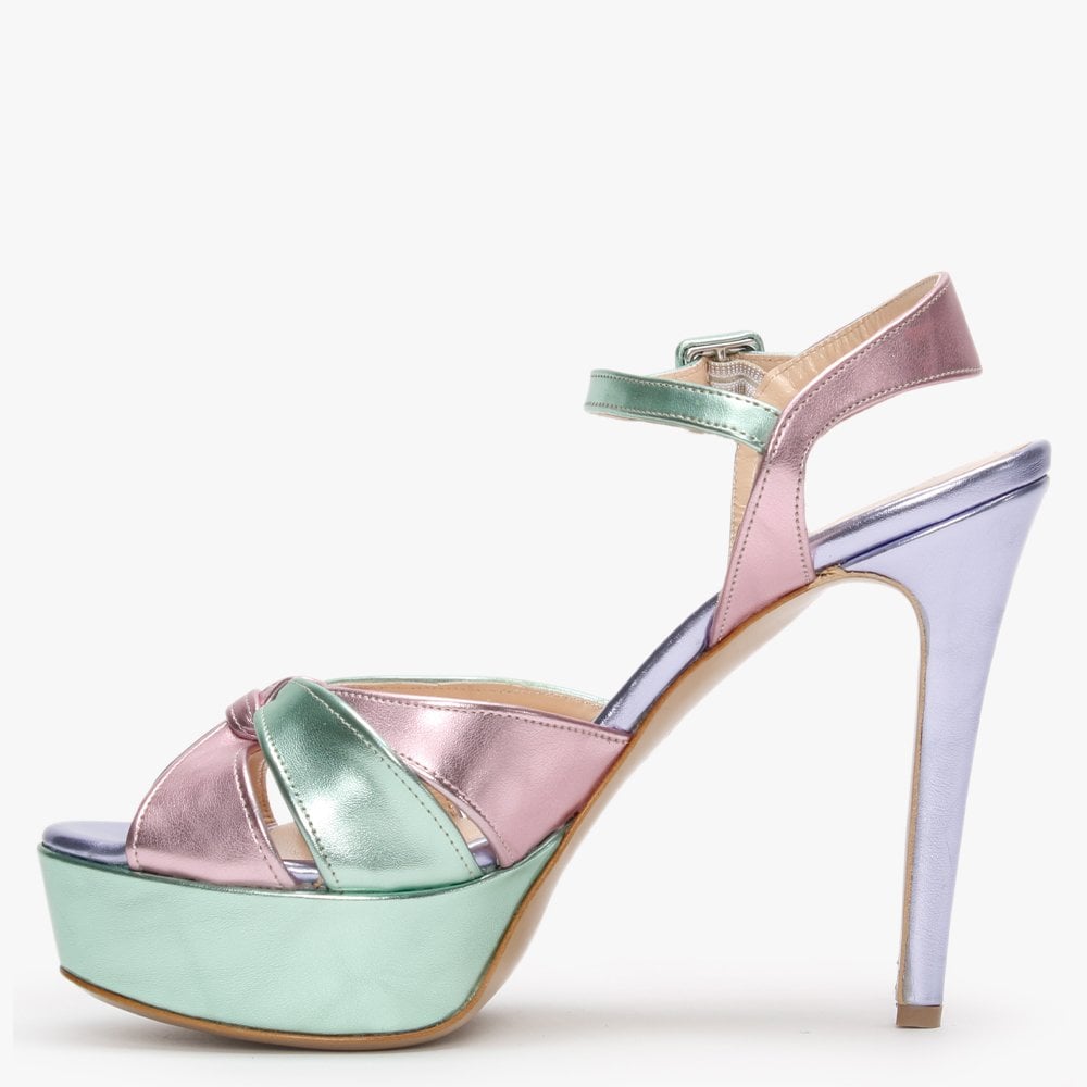 Alaska Multicoloured Metallic Leather Platform Heeled Sandals