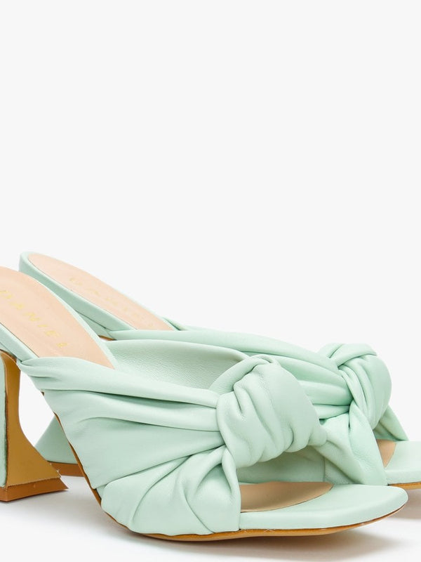 Arockstar Green Leather Heeled Mules
