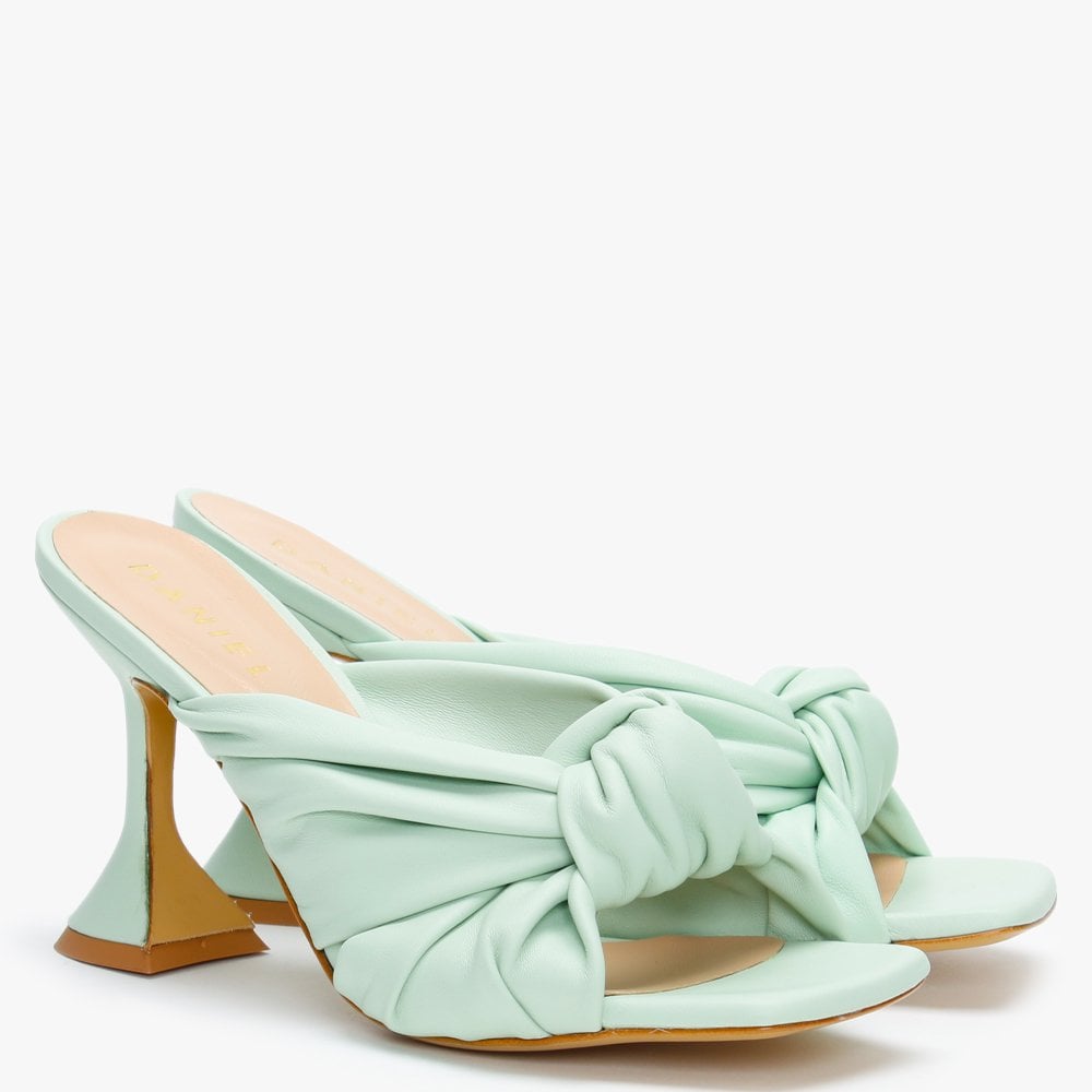 Arockstar Green Leather Heeled Mules